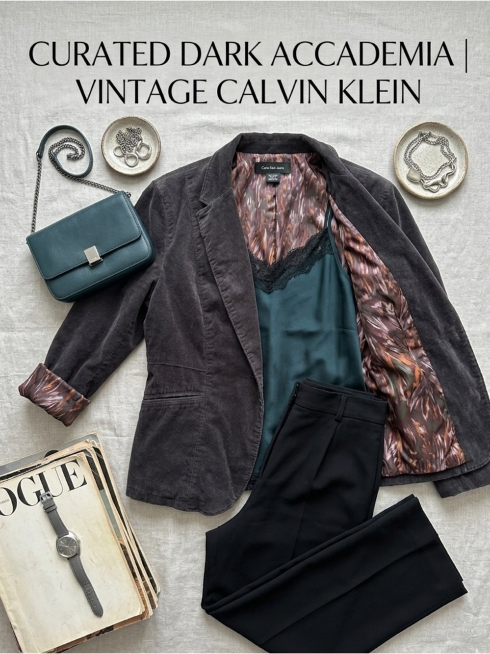 VTG Calvin Klein Jeans Charcoal Grey Corduroy 
Blazer XL Dark Academia Grunge